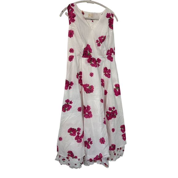 NICOBAR Ceylon Layered MIDI Dress - White & Fuchsia Print SZ L - Picture 4 of 7